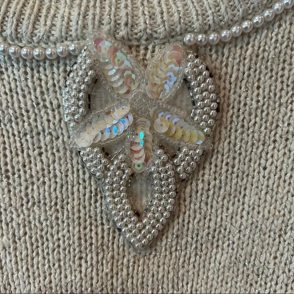 Vintage Extra Energy Beaded Collar Sequin Star Detail 3/4 Sleeve Sweater - Picture 6 of 10